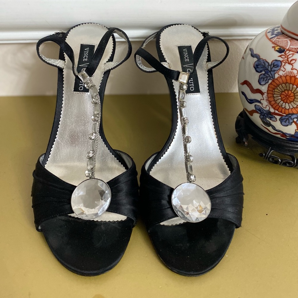 Vince Camuto Satin Black Heel Sandals